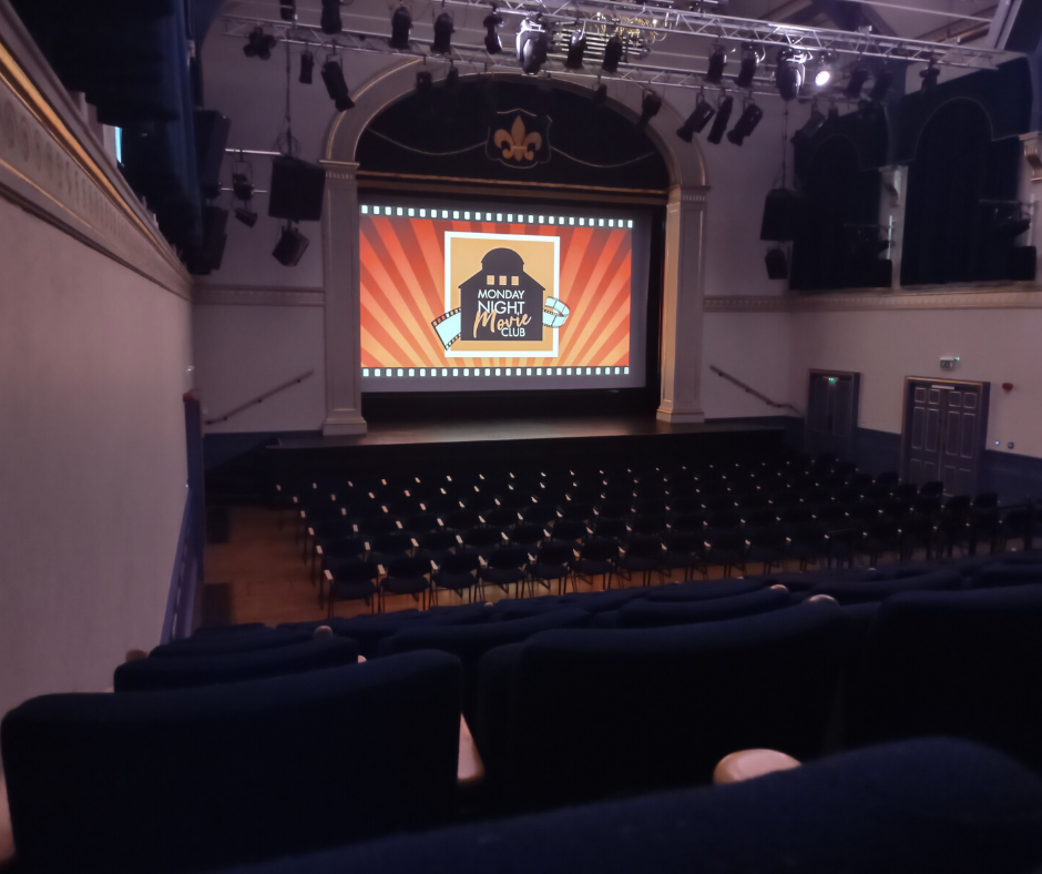 The cinema screen at the Assembly Rooms