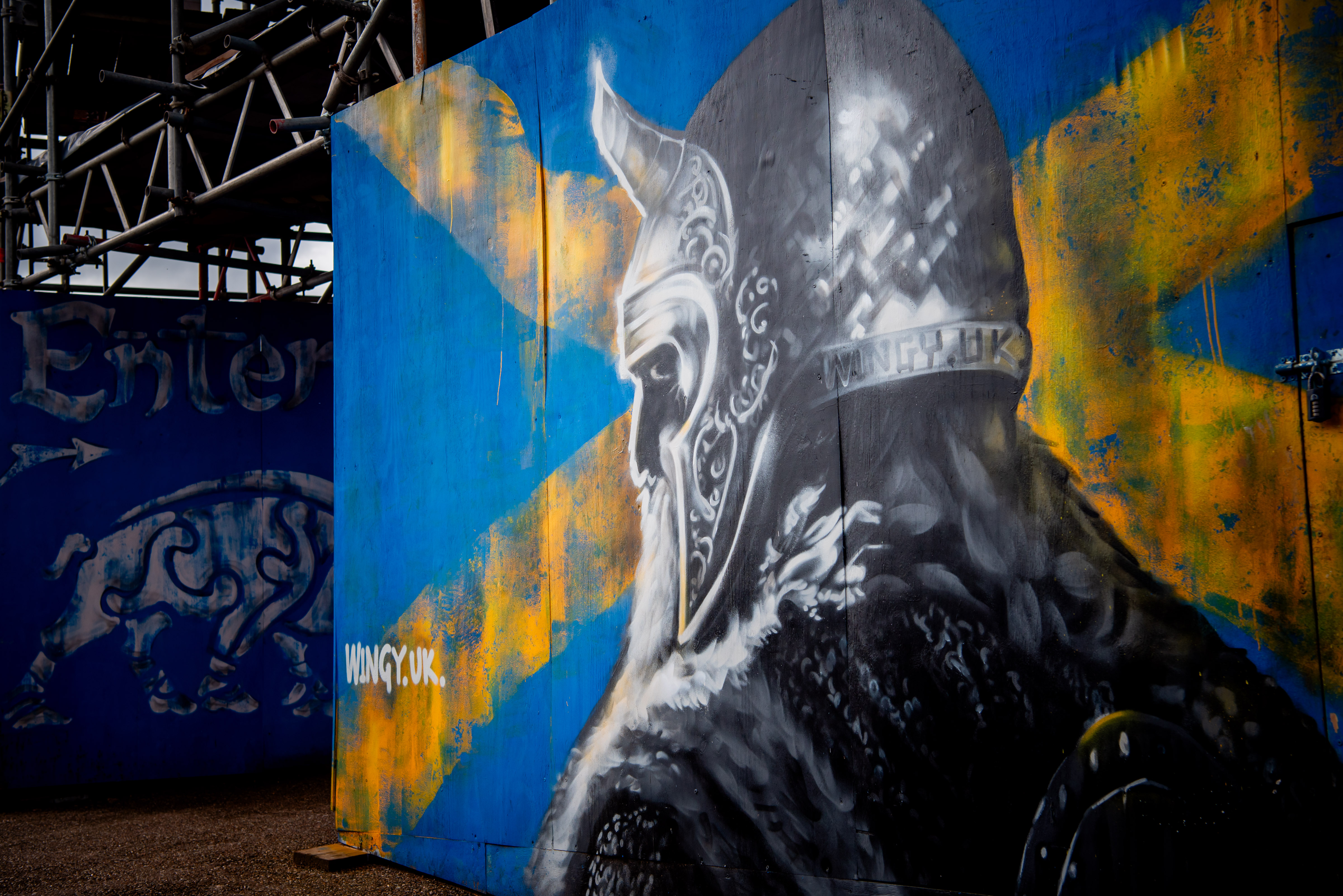 Saxon mural on the hoarding at Tamworth castle